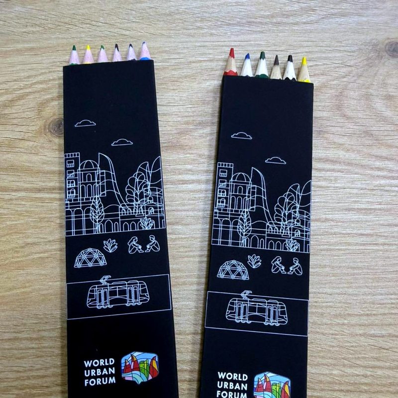 Pencil set in a printed sleeve